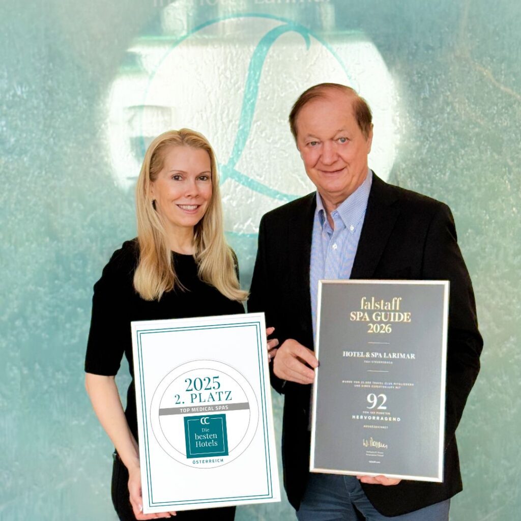 Das Hotel Larimar erhielt zwei weitere Top-Auszeichnungen: den Connoisseur Circle Award 2025 und den Falstaff Spa Award 2026
